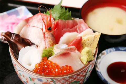 Seafood bowl at the fish market cafeteria