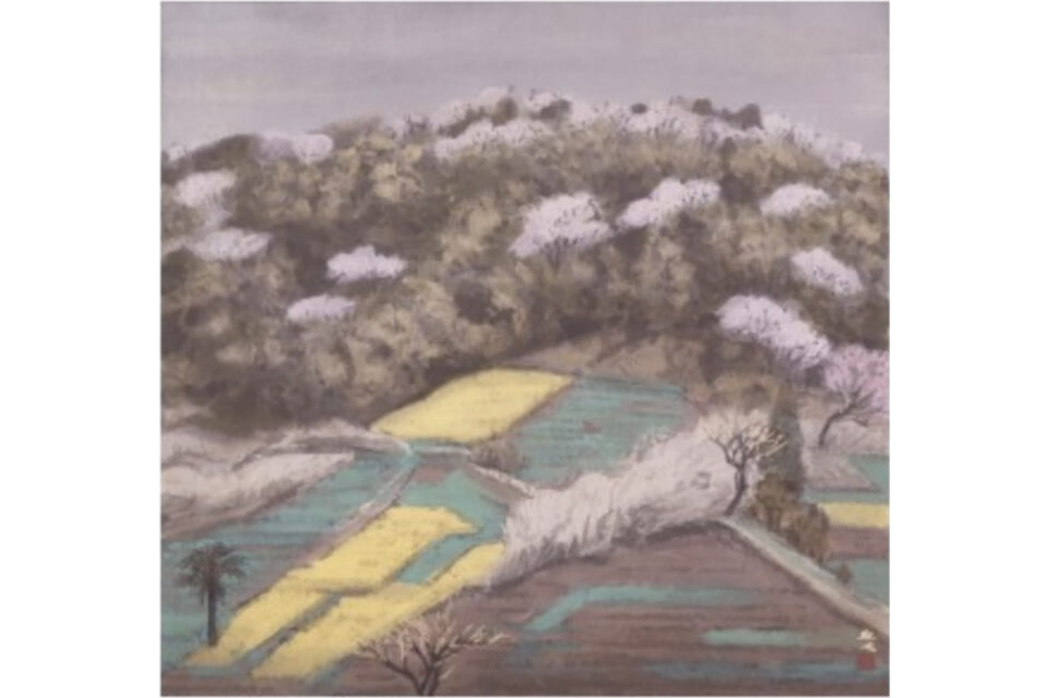 山本 丘人《山の上は花ざかり》1974年　第26回新制作日本画春季展　成川美術館蔵