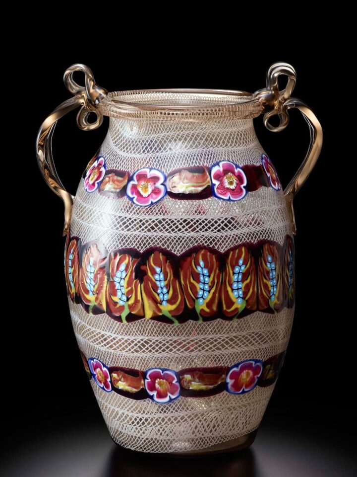 《ミルフィオリ・レース双耳瓶》 1915年頃 エルコレ・バロヴィエール