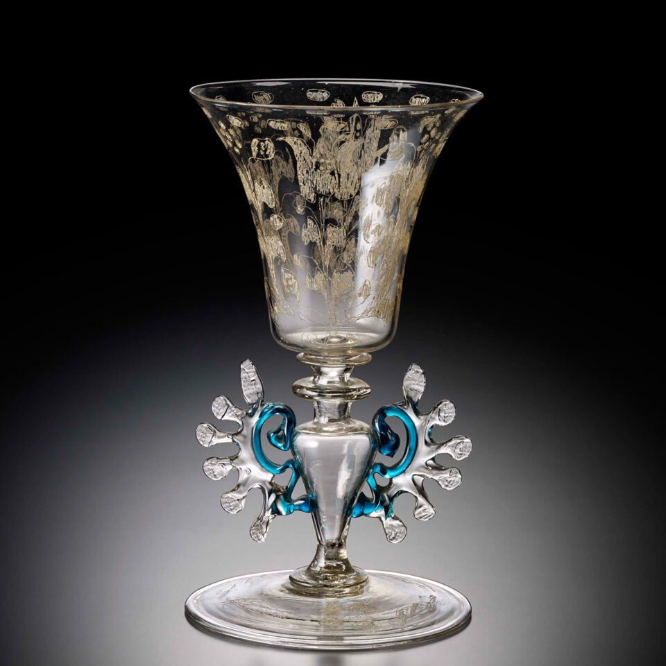 《ダイヤモンド・ポイント彫り草花文ワイングラス》 17世紀 ヴェネチア又はネーデルランド