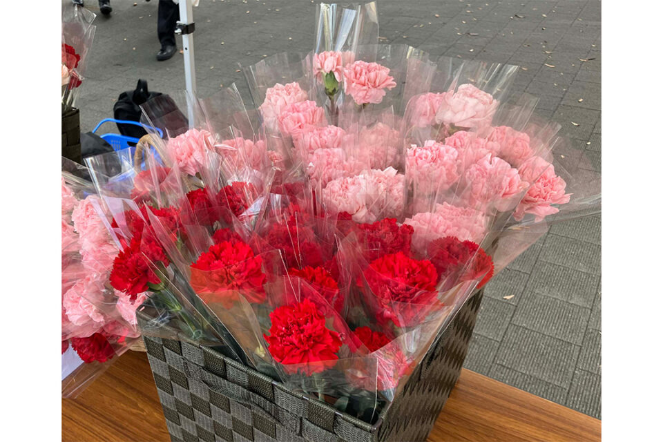 元町ショッピングストリートで開催される「切り花配布」